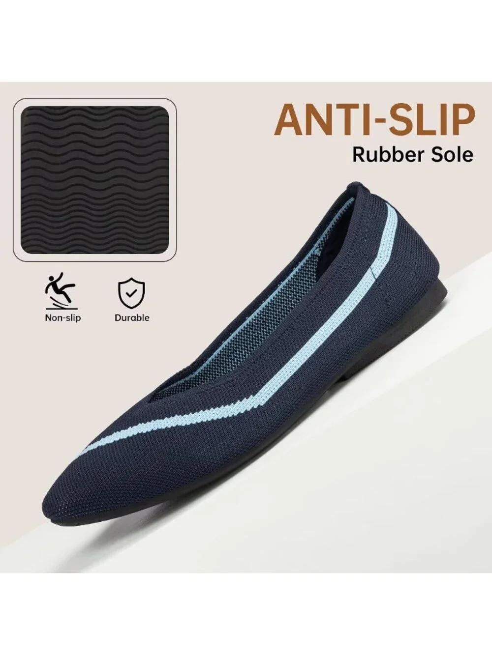 Frank Mully Women's Blue Rubber Knitted Square Toe Comfortable Slip On Flats